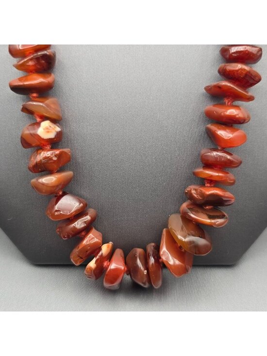 Estate Jewelry - Vintage Carnelian Necklace 20" Chunky Bead Hand Knotted Boho Statement Strand
